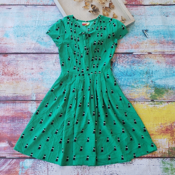 Modcloth Exploratory Style Cat Print A-Line Dress - Picture 5 of 12